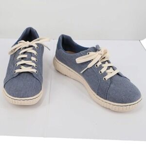 Clarks Caroline 6.5 Echo Blue Canvas Sneakers Side Zip Lace Up Comfort Shoes New